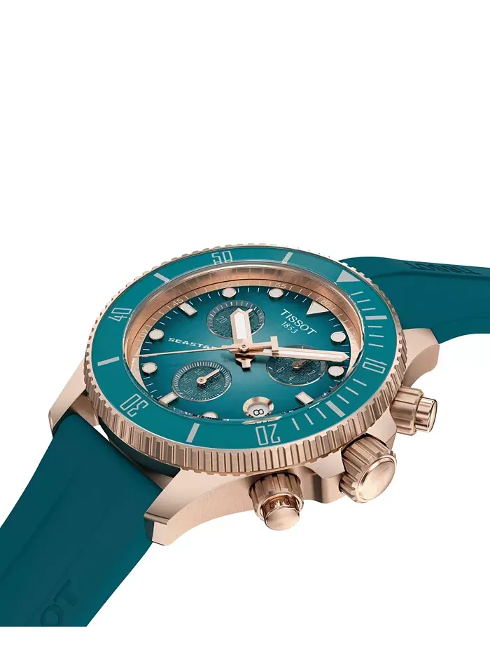 Мужские часы Swiss Chronograph Seastar 1000 с синим резиновым ремешком, 38 мм Tissot — изображение 5 из 5