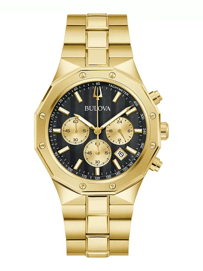 Мужские часы Prestige Chronograph с золотистым браслетом из нержавеющей стали, 40 мм Bulova