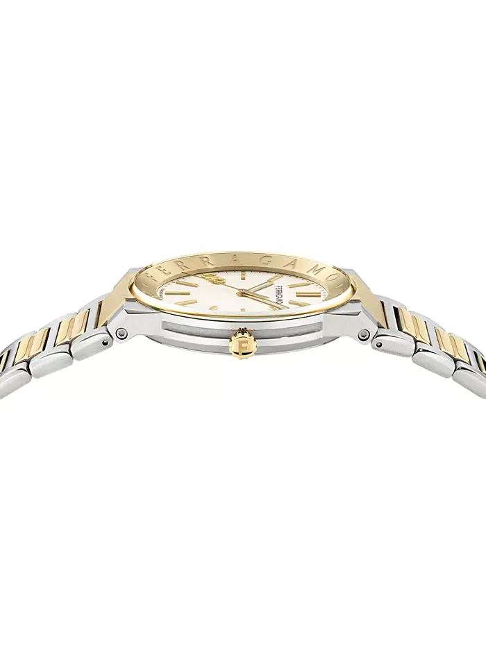 Мужские часы Swiss Sapphire с логотипом, двухцветный браслет из нержавеющей стали, 41 мм Ferragamo — изображение 2 из 4