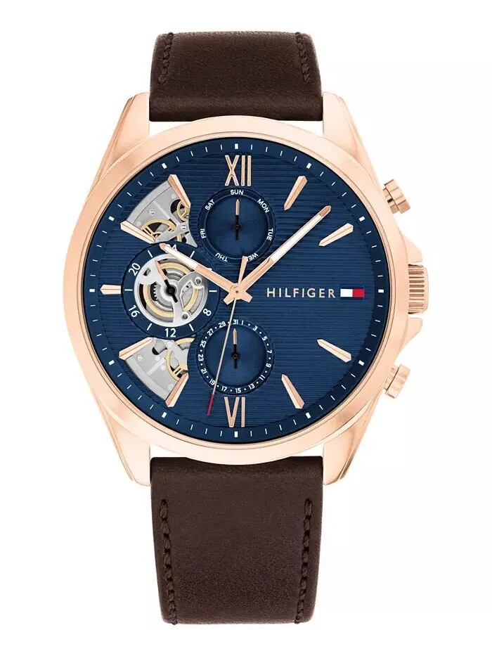 Мужские кварцевые коричневые кожаные часы 43,5 мм Tommy Hilfiger