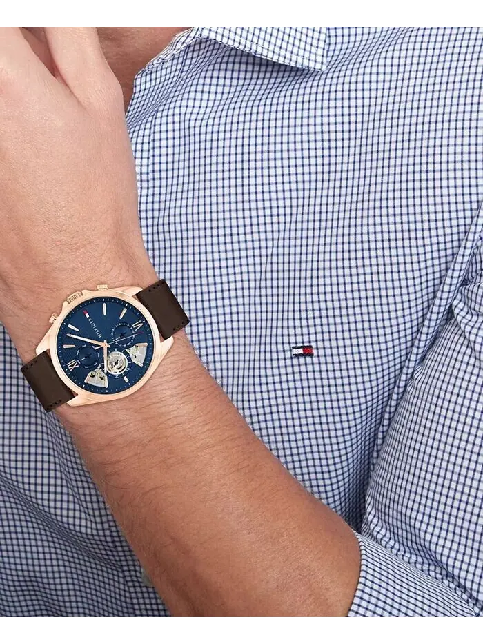 Мужские кварцевые коричневые кожаные часы 43,5 мм Tommy Hilfiger — изображение 4 из 4