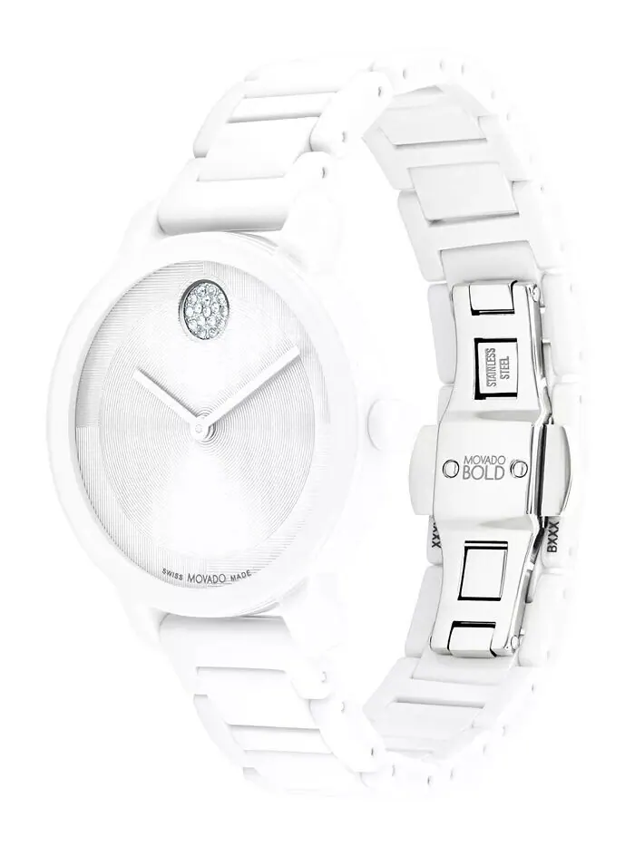 Женские часы Swiss Bold Evolution 2.0, белый керамический браслет, 34 мм Movado — изображение 2 из 3
