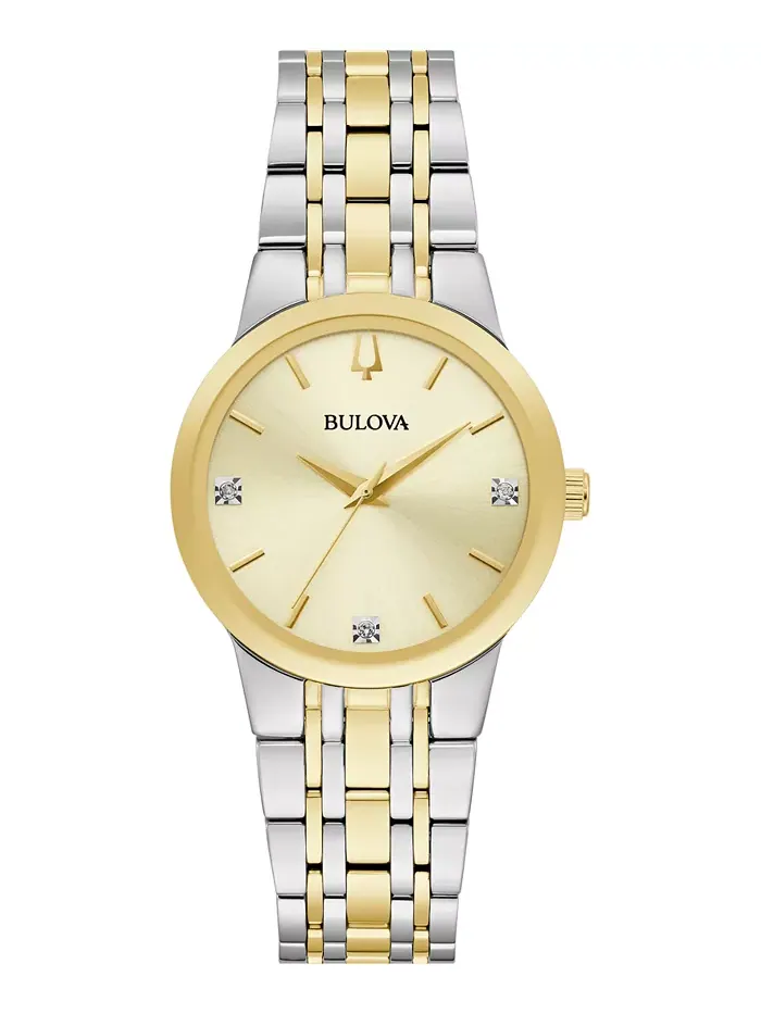 Женские часы Modern Diamond Accent с двухцветным браслетом из нержавеющей стали, 30 мм Bulova — изображение 1 из 3