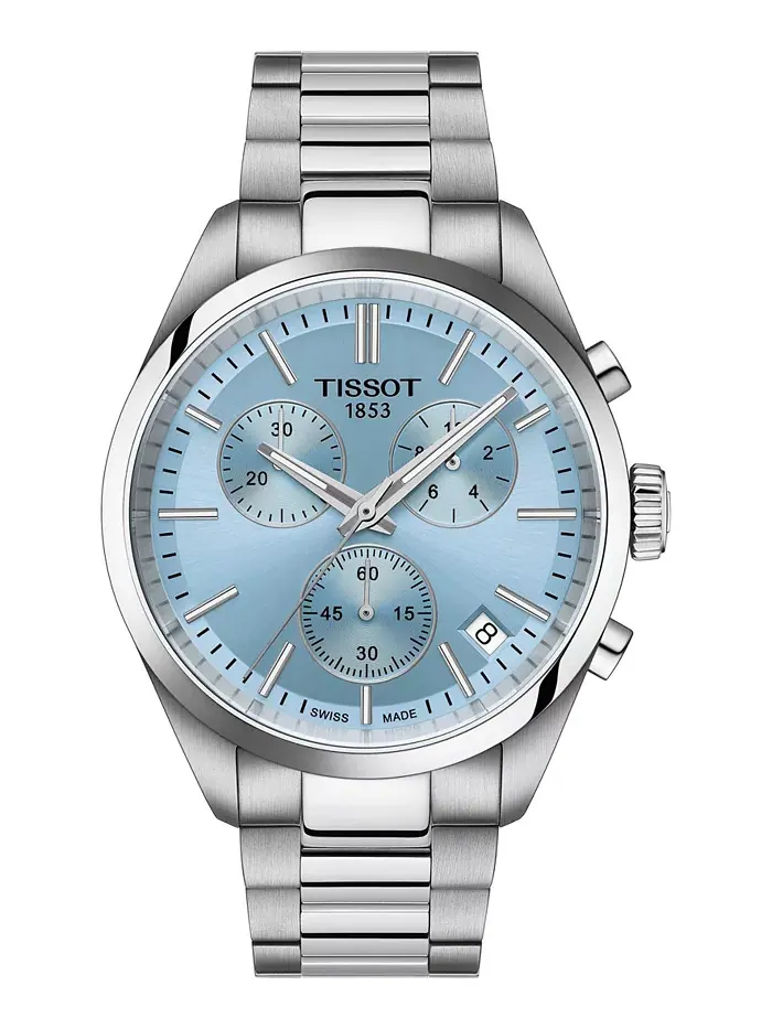 Мужские швейцарские часы PR 100 с хронографом, стальной браслет, 40 мм Tissot — изображение 1 из 4
