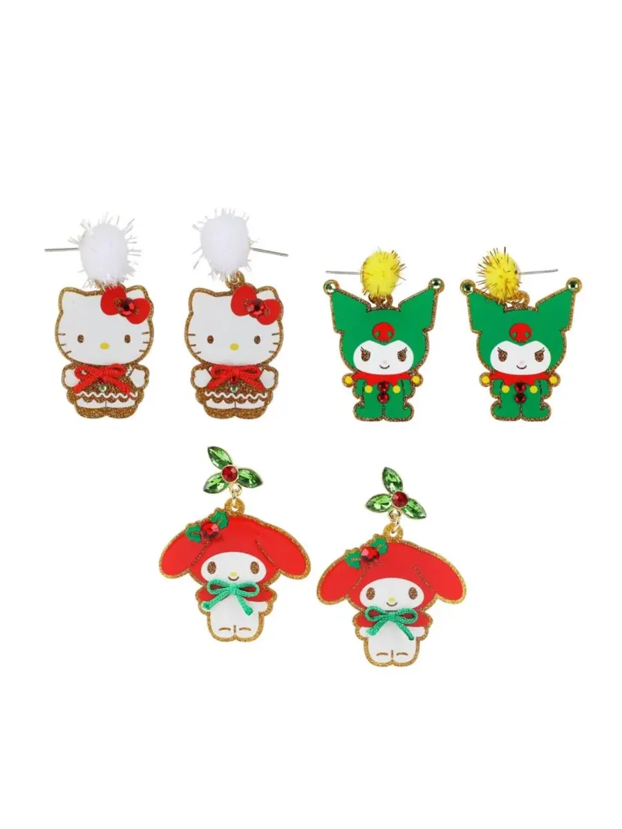 Набор из 3 пар сережек для рождественских нарядов "И друзья" Hello Kitty — изображение 1 из 11