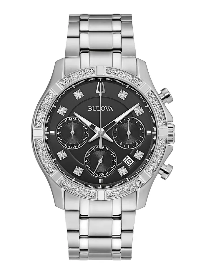 Мужские часы Chronograph Classic Diamond (1/8 ct. t.w.) на стальном браслете, 44 мм Bulova — изображение 1 из 3