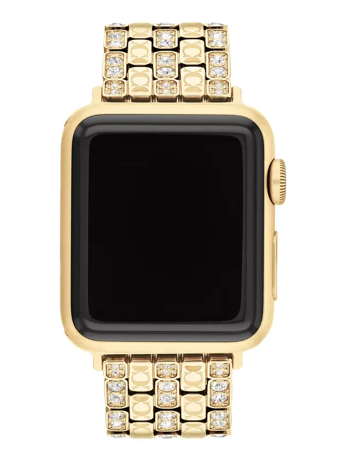 Женский золотистый браслет из нержавеющей стали с кристаллами для Apple Watch 38mm, 40mm, 41mm COACH — изображение 1 из 6