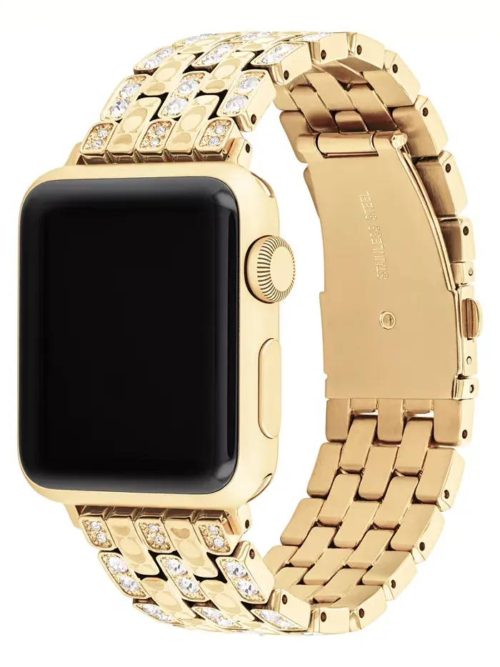 Женский золотистый браслет из нержавеющей стали с кристаллами для Apple Watch 38mm, 40mm, 41mm COACH — изображение 2 из 6