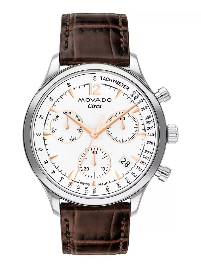 Мужские часы Heritage с коричневым ремешком из натуральной кожи, 43 мм Movado — изображение 1 из 4