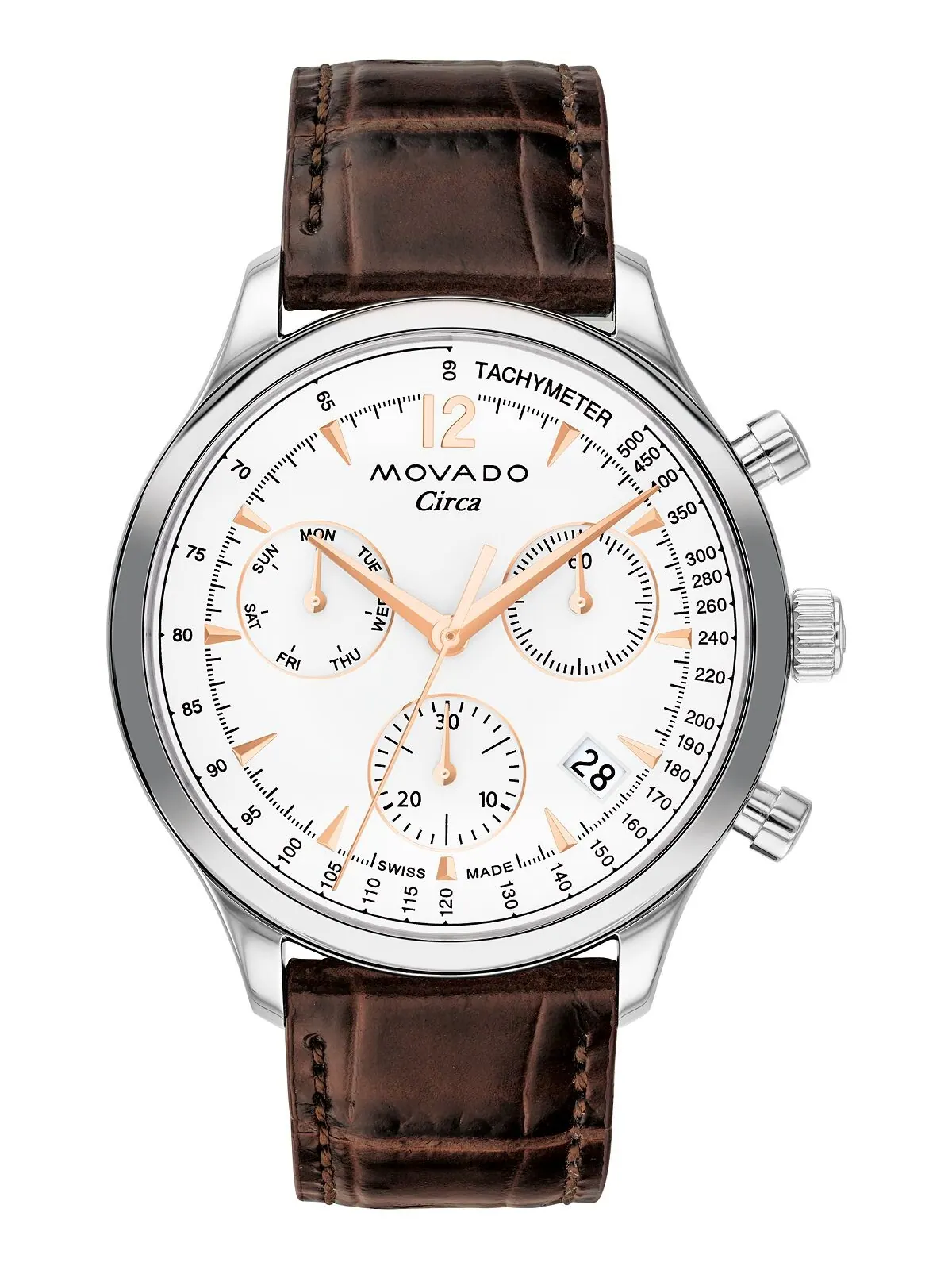 Мужские часы Heritage с коричневым ремешком из натуральной кожи, 43 мм Movado — изображение 1 из 4, оттенок серебряный