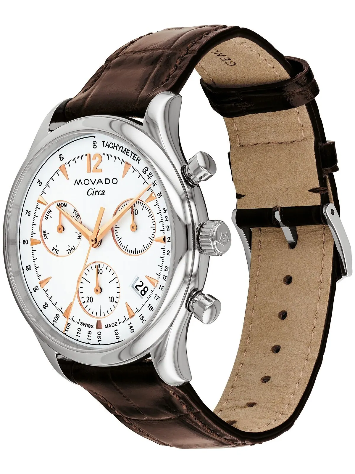 Мужские часы Heritage с коричневым ремешком из натуральной кожи, 43 мм Movado — изображение 2 из 4, оттенок серебряный