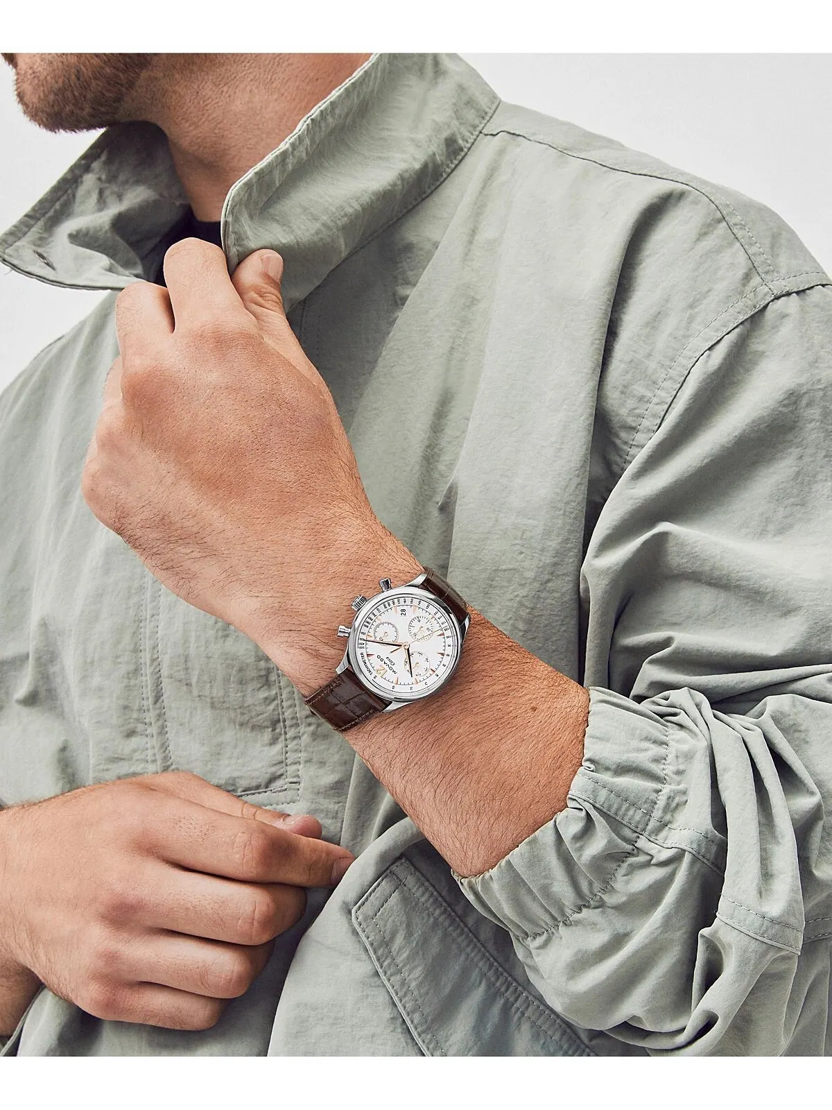 Мужские часы Heritage с коричневым ремешком из натуральной кожи, 43 мм Movado — изображение 4 из 4, оттенок серебряный