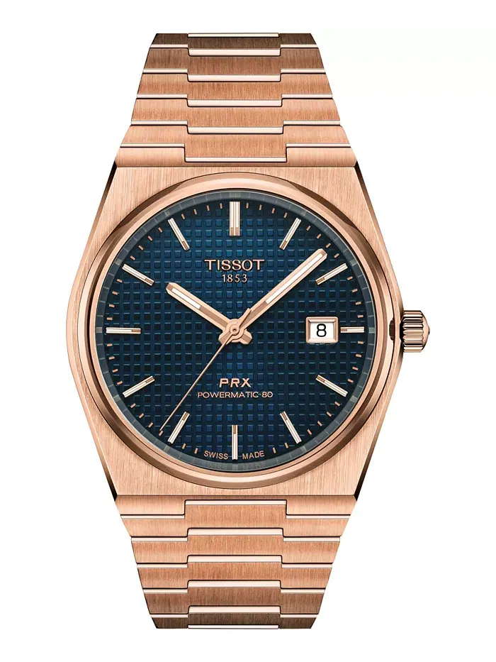 Мужские автоматические часы Tissot PRX Powermatic 80 с корпусом из нержавеющей стали с розовым — изображение 1 из 5