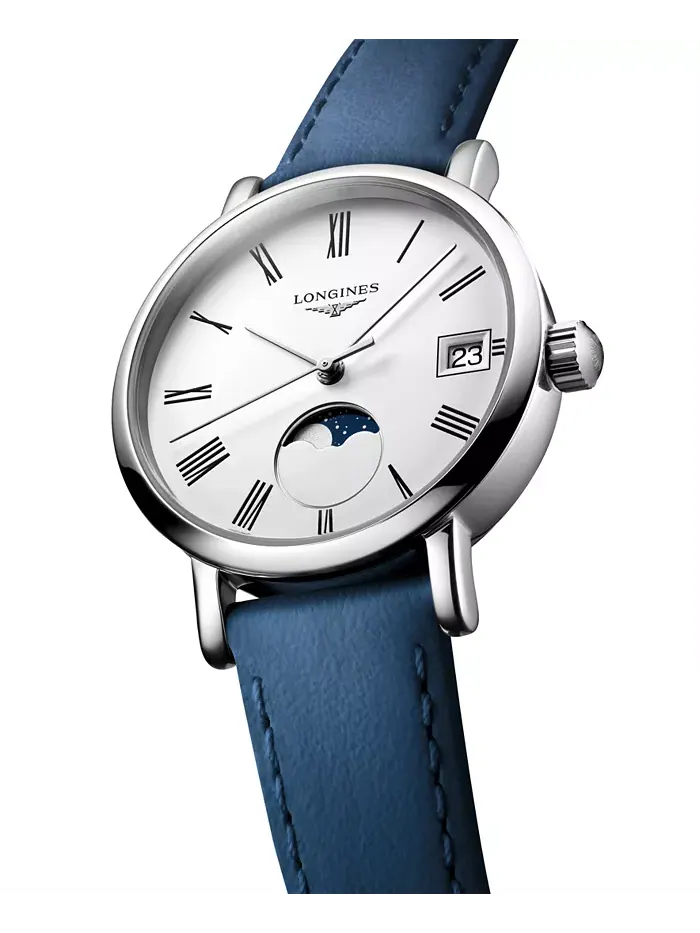 Женские швейцарские элегантные часы Moonphase с синим кожаным ремешком, 30 мм Longines — изображение 2 из 3
