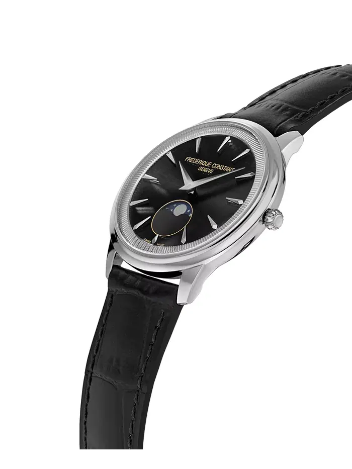 Мужские часы Swiss Moneta Moonphase на черном кожаном ремешке, 37 мм Frederique Constant — изображение 2 из 3