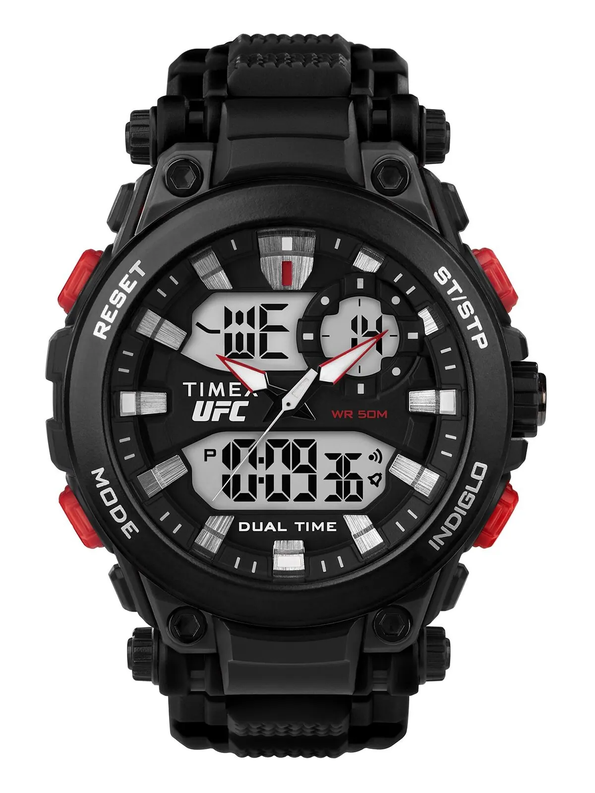 Мужские кварцевые часы UFC с ударной смолой, черные, 50 мм Timex