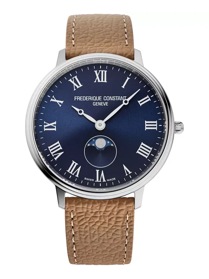 Мужские классические кварцевые часы с фазой луны Moonphase на коричневом кожаном ремешке, 39 мм — изображение 1 из 3