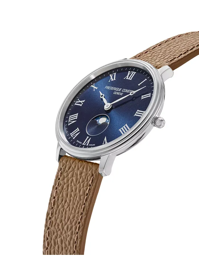 Мужские классические кварцевые часы с фазой луны Moonphase на коричневом кожаном ремешке, 39 мм — изображение 2 из 3