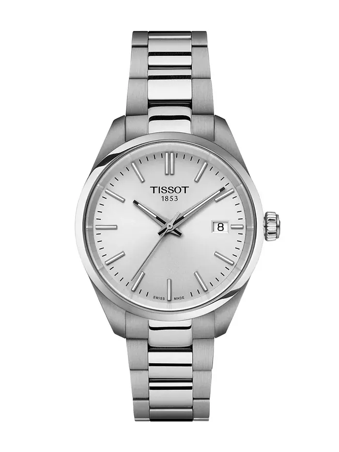 Унисекс-часы Swiss PR 100 на стальном браслете, 34 мм Tissot — изображение 1 из 5