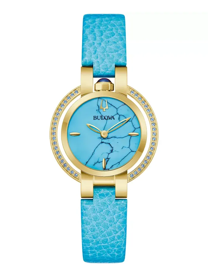 Женские классические часы Rubaiyat с синим кожаным ремешком 30.5 мм Bulova — изображение 1 из 3