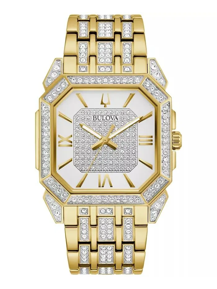 Мужские часы-браслет из нержавеющей стали Crystal Octava золотистого цвета, 40 мм Bulova — изображение 1 из 3