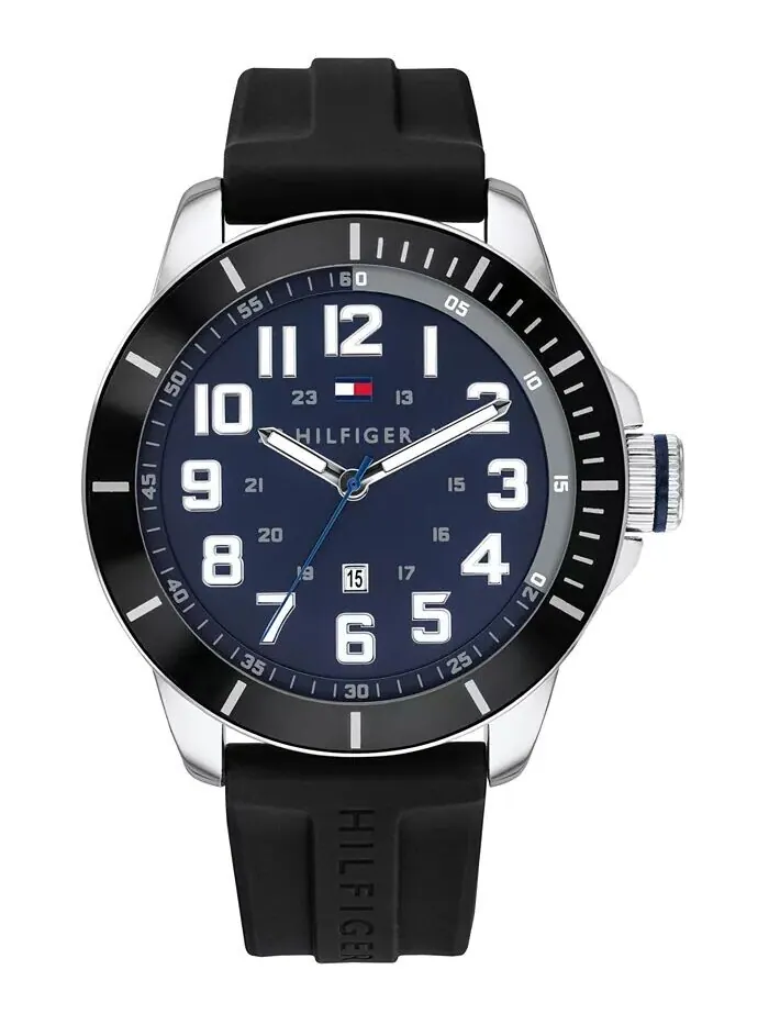 Мужские часы с черным силиконовым ремешком, 44 мм Tommy Hilfiger