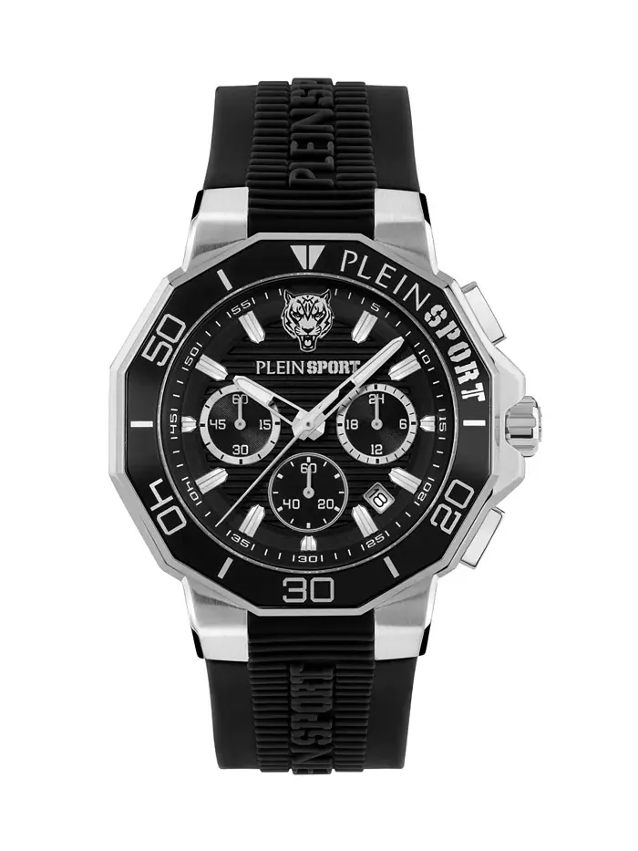 Мужские часы Titan Chronograph Date с кварцевым механизмом, черный силиконовый ремешок, 46 мм Plein