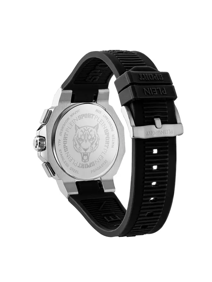 Мужские часы Titan Chronograph Date с кварцевым механизмом, черный силиконовый ремешок, 46 мм Plein — изображение 2 из 5