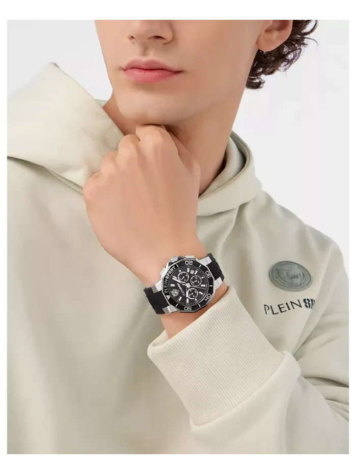 Мужские часы Titan Chronograph Date с кварцевым механизмом, черный силиконовый ремешок, 46 мм Plein — изображение 5 из 5