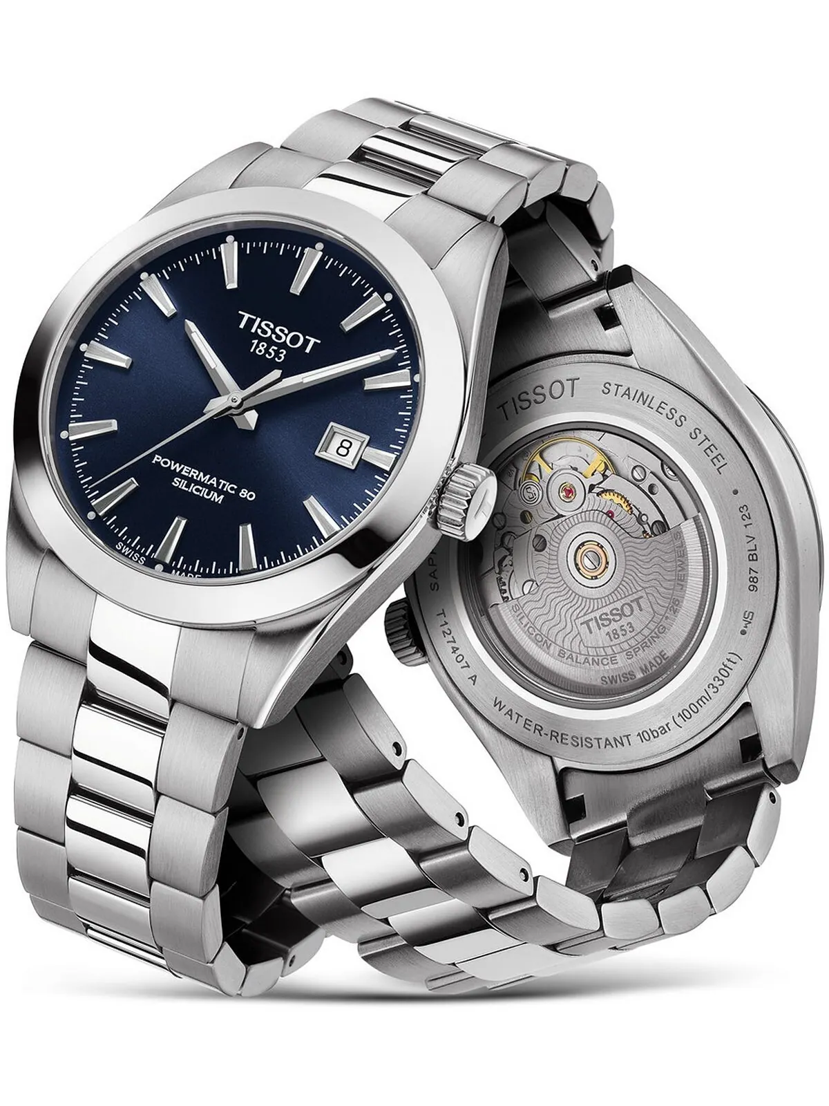 Мужские швейцарские автоматические часы T-Classic Gentleman Powermatic 80 из кремниевой нержавеющей — изображение 10 из 11