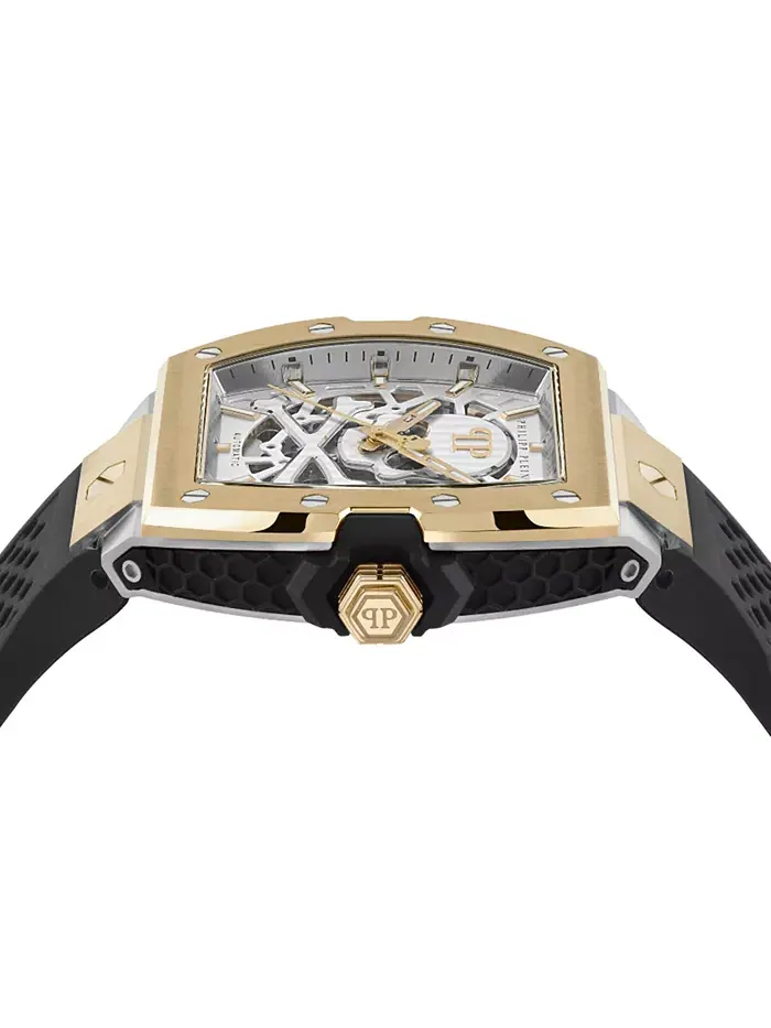 Мужские автоматические часы The Skeleton 2.0 с черным силиконовым ремешком, 44 мм Philipp Plein — изображение 2 из 5