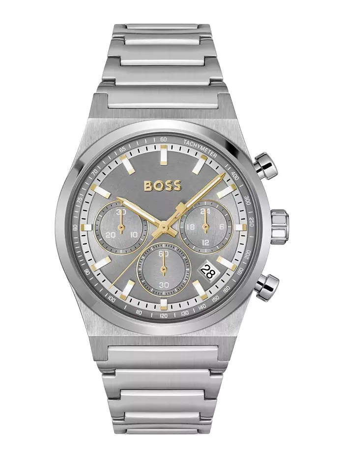 Мужские часы Candor Quartz Chronograph, стальной корпус с серебристым покрытием, 41 мм Hugo Boss — изображение 1 из 3