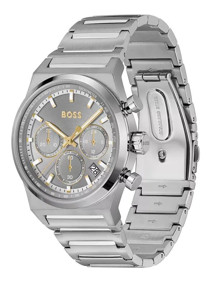 Мужские часы Candor Quartz Chronograph, стальной корпус с серебристым покрытием, 41 мм Hugo Boss — изображение 2 из 3