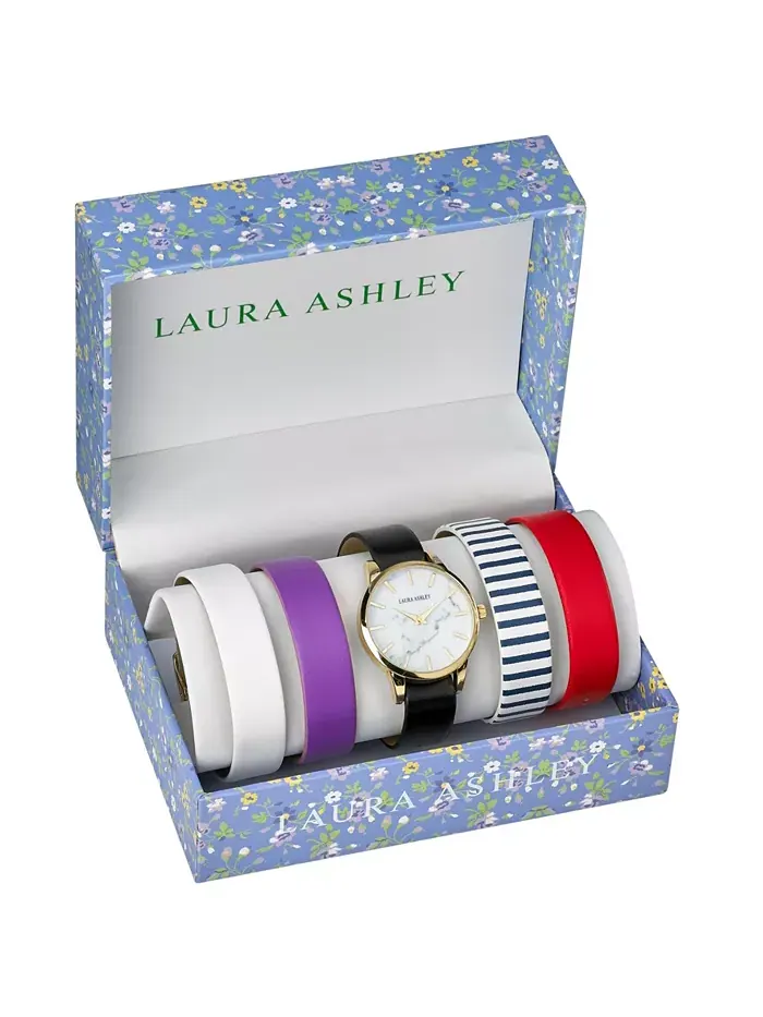 Наручные часы с мраморным циферблатом Gold Slidethrough и сменными ремешками Laura Ashley