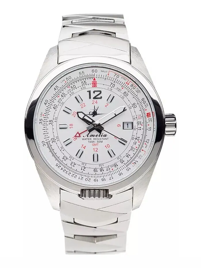 Женские часы Amelia Swiss GMT с браслетом из нержавеющей стали, 40 мм Abingdon Co.