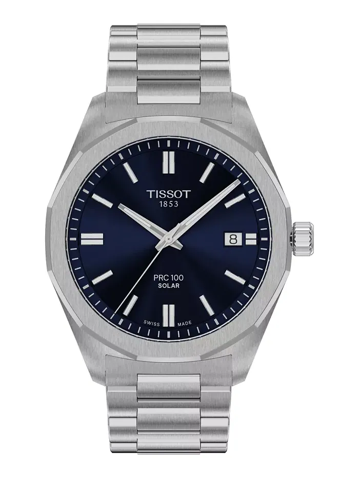 Мужские наручные часы Swiss PRC 100 Solar Quartz на стальном браслете, 39 мм Tissot — изображение 1 из 5