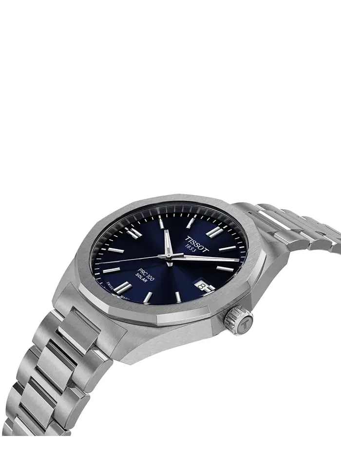 Мужские наручные часы Swiss PRC 100 Solar Quartz на стальном браслете, 39 мм Tissot — изображение 4 из 5