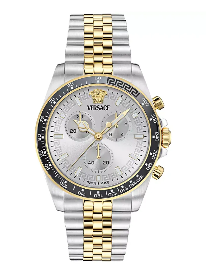 Мужские швейцарские часы-хронограф Greca Chrono Wave с двухцветным браслетом из нержавеющей стали — изображение 1 из 5