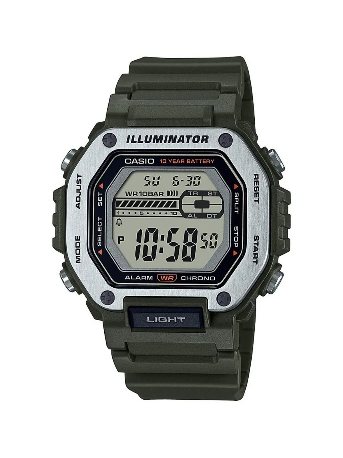 Мужские цифровые часы из зеленой смолы, 47,2 мм, MWD110H-3AV Casio — изображение 1 из 1, оттенок зеленый