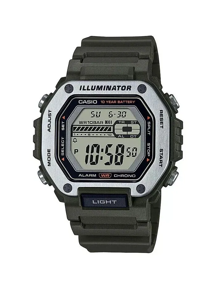 Мужские цифровые часы из зеленой смолы, 47,2 мм, MWD110H-3AV Casio — изображение 1 из 1