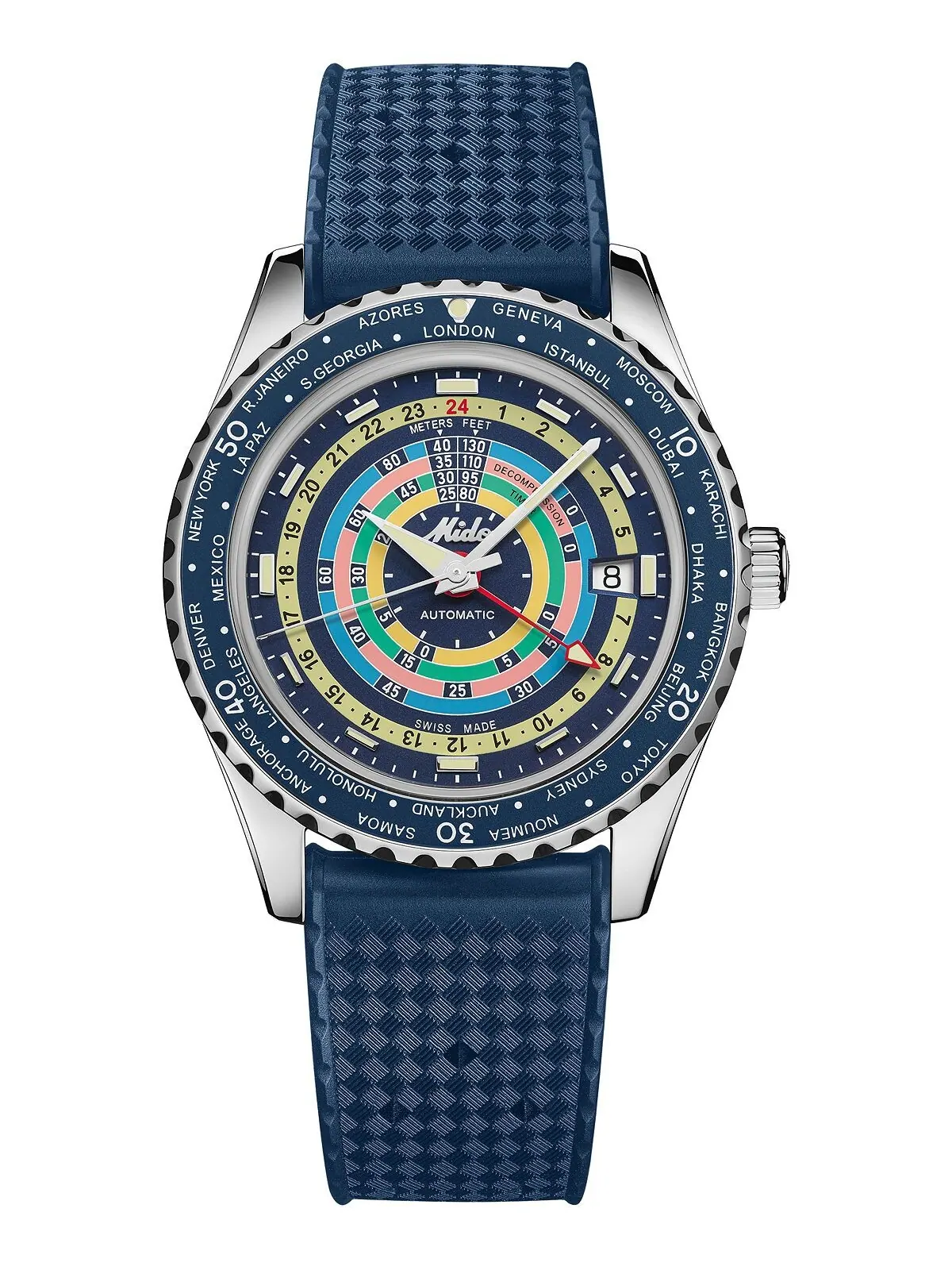 Унисекс Швейцарские автоматические часы Ocean Star Decompression Worldtimer с синим каучуковым — изображение 1 из 4