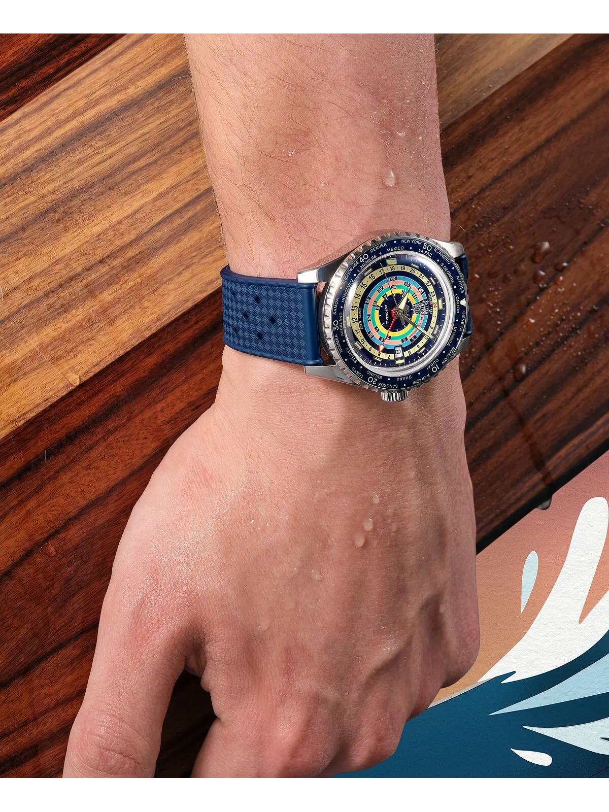 Унисекс Швейцарские автоматические часы Ocean Star Decompression Worldtimer с синим каучуковым — изображение 4 из 4