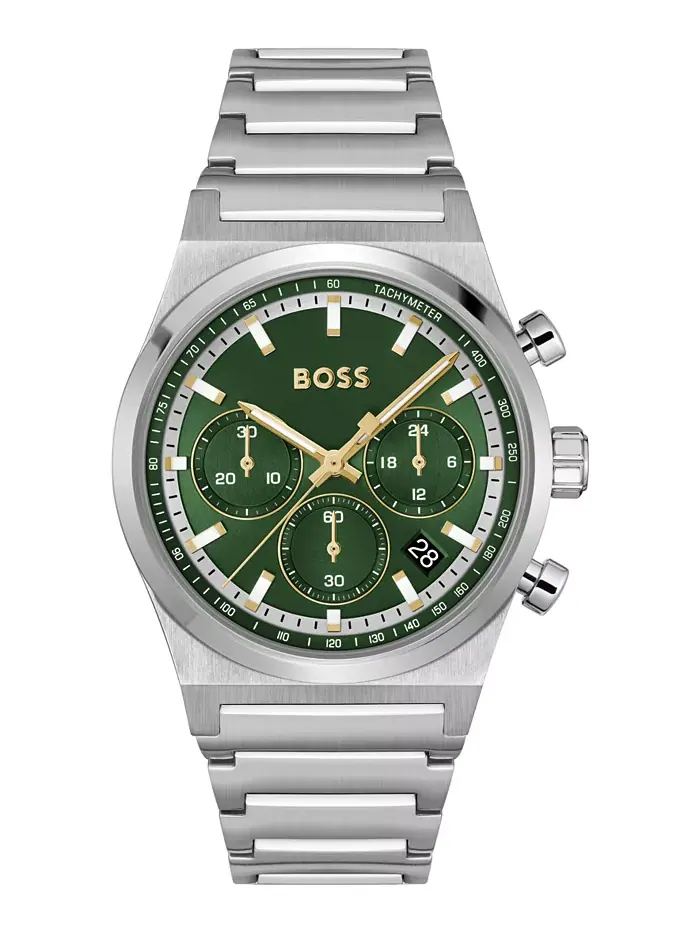 Мужские часы Candor Quartz Chronograph, стальной корпус с серебристым покрытием, 41 мм Hugo Boss — изображение 1 из 3