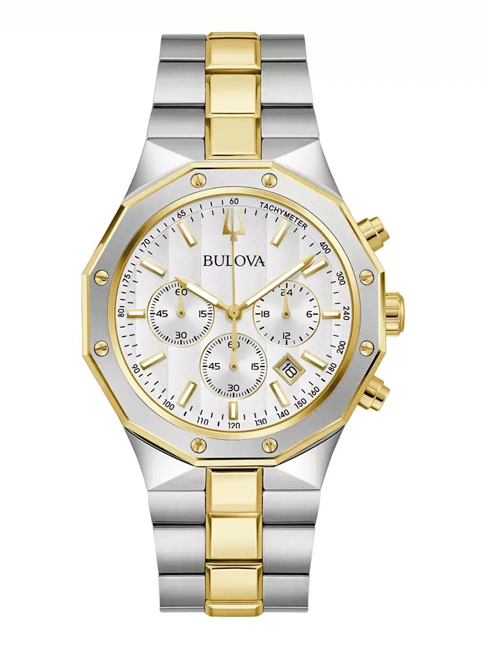Мужские часы Prestige Chronograph с двухцветным браслетом из нержавеющей стали, 40 мм Bulova