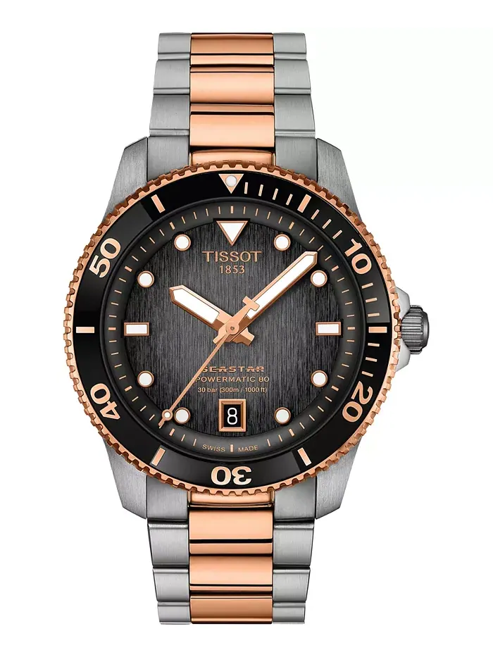 Мужские часы Swiss Automatic Seastar 1000 Powermatic 80 с двухцветным браслетом из нержавеющей — изображение 1 из 4
