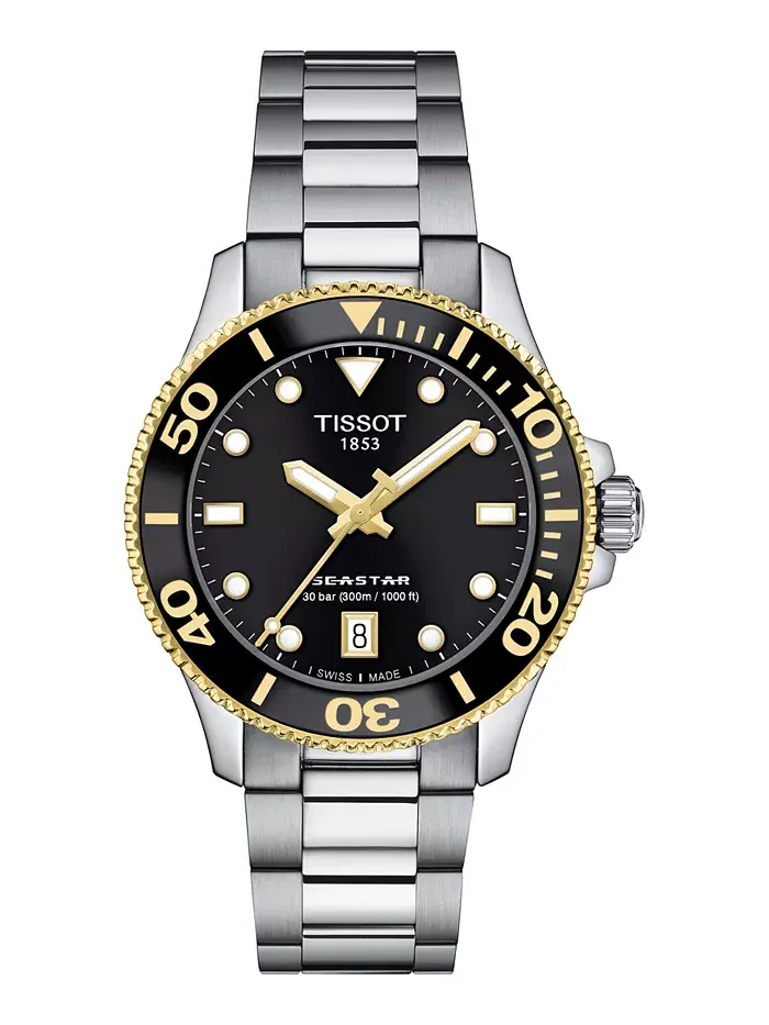 Унисекс-часы Seastar на стальном браслете серебристого цвета, 36 мм Tissot — изображение 1 из 6