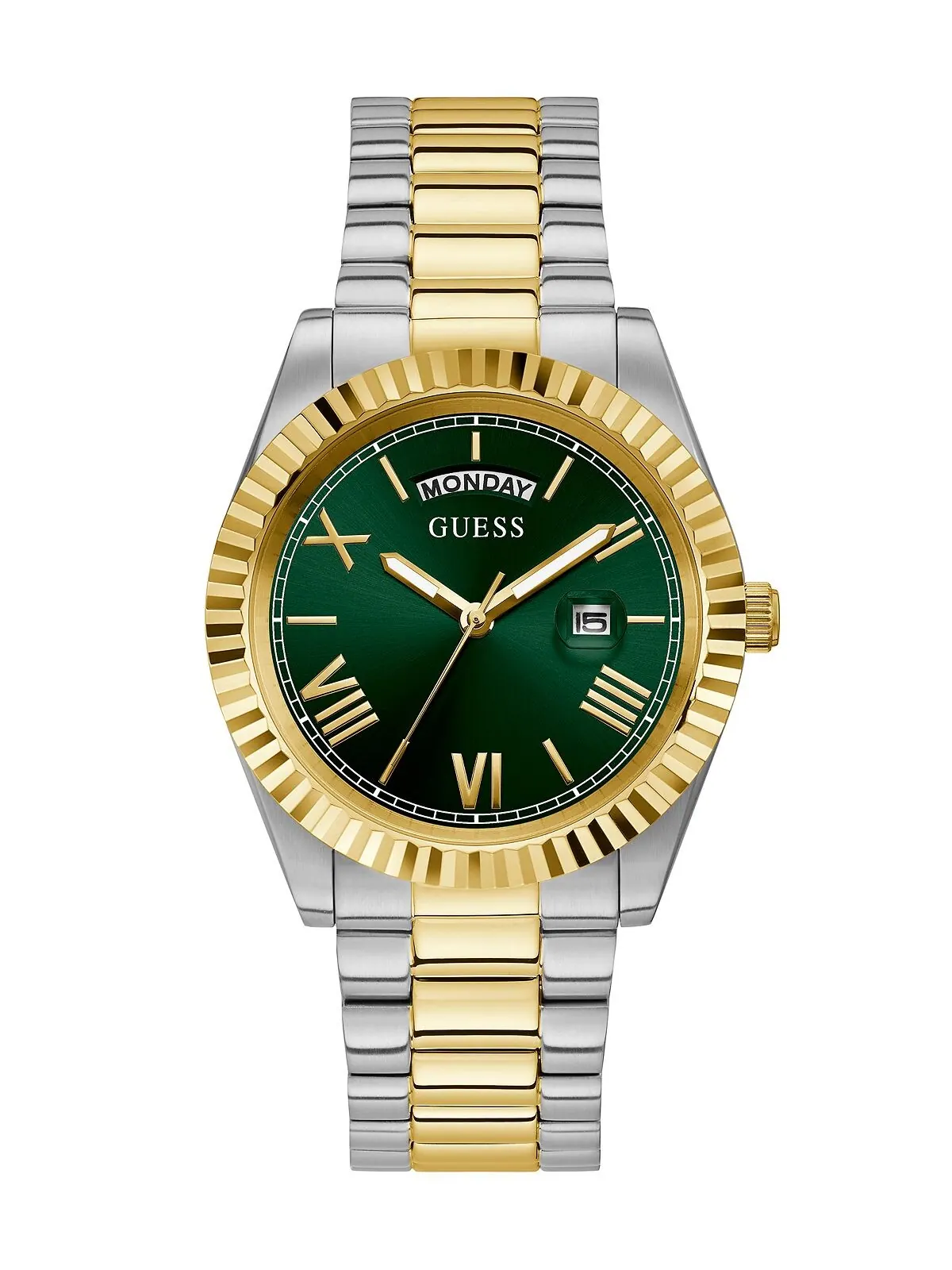 Мужские часы GUESS с двухцветным стальным браслетом, функцией даты и дня недели
