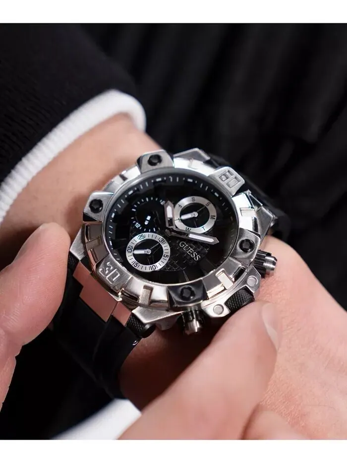 Мужские многофункциональные черные силиконовые часы 46 мм GUESS — изображение 6 из 8