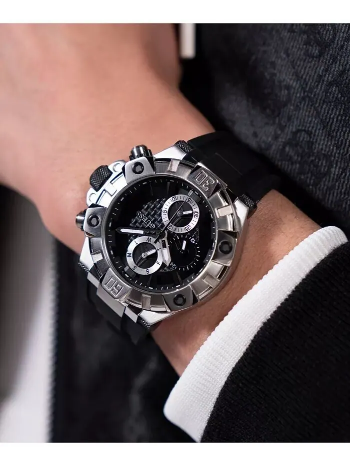 Мужские многофункциональные черные силиконовые часы 46 мм GUESS — изображение 7 из 8