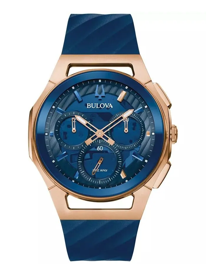 Мужские часы с хронографом Marc Anthony CURV, синие каучуковые ремешки из EPDM, 44 мм Bulova